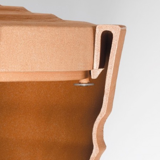 The Tuscan waterbutt features a child safety lock on the removable lid. The Tuscan waterbutt features a child safety lock on the removable lid.