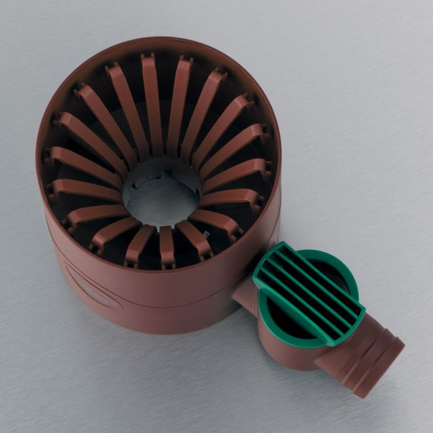Rain Diverter with lid off to show the flexible Filter Slats which separate out larger debris - leaves, sticks etc from the rainwater.