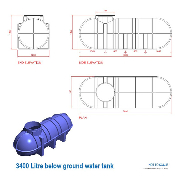 3400 Litre Below Ground Water Tank Dimensions