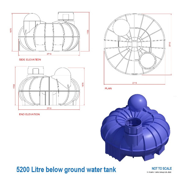 5200 Litre underground water tank dimensions