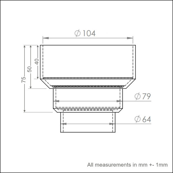Dimensions of the Lower Adaptor for UK Downpipes. Dimensions of the Lower Adaptor for UK Downpipes.