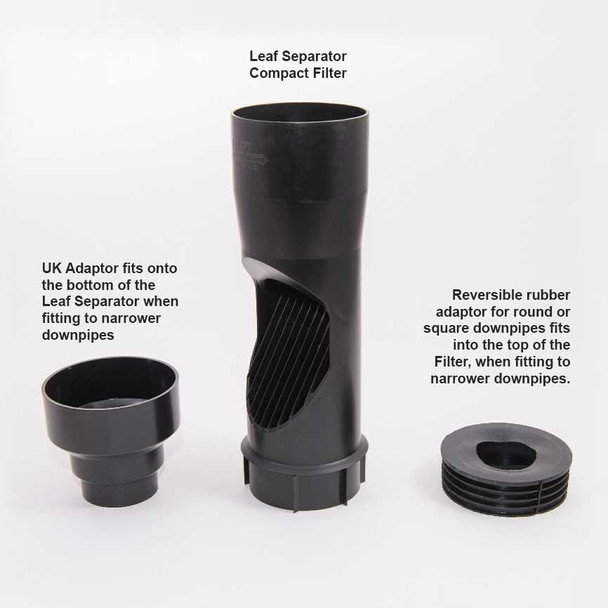 Downpipe leaf separator filter with adaptors Downpipe leaf separator filter with adaptors