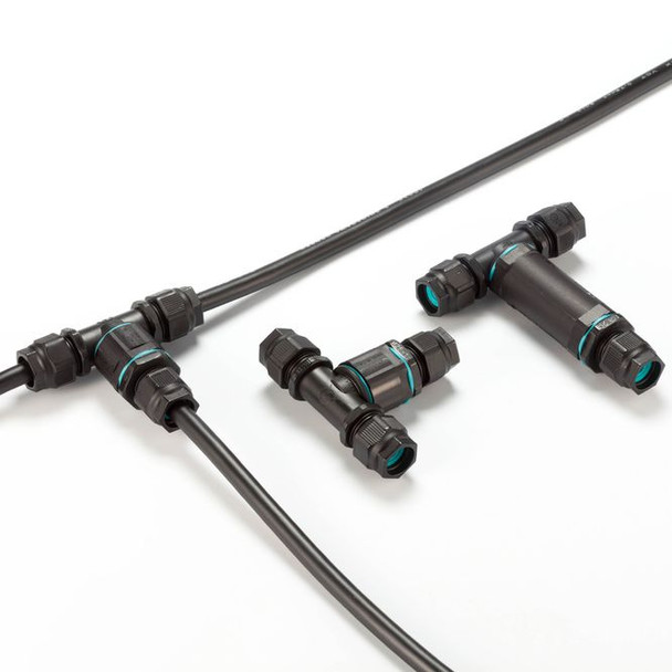 Waterproof Cable Connector - T Joint - showing cables (and other product options). Waterproof Cable Connector - T Joint - showing cables (and other product options).
