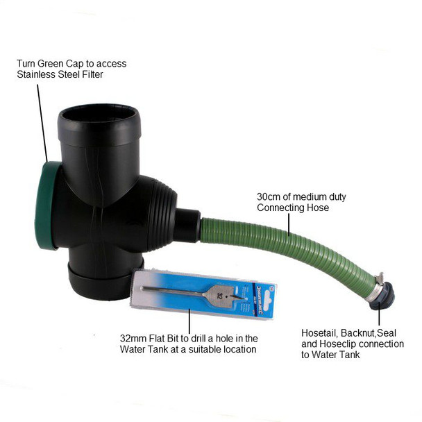 Filter Collector Universal comes with 30cm of Connecting Hose and 32mm Drill Bit. Filter Collector Universal comes with 30cm of Connecting Hose and 32mm Drill Bit.