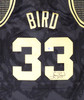 Boston Celtics Larry Bird Autographed Black Mitchell & Ness Gold Toile Swingman Jersey Size M Beckett BAS Stock #177714