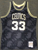 Boston Celtics Larry Bird Autographed Black Mitchell & Ness Gold Toile Swingman Jersey Size XL Beckett BAS Stock #177716