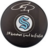 Ryan Donato Autographed Official Seattle Kraken Logo Hockey Puck "First Kraken Goal 10/12/21" Fanatics Holo Stock #200864