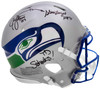Steve Largent & Jim Zorn Autographed Seattle Seahawks Silver Throwback (1983-2001) Full Size Authentic Speed Helmet "TD Seahawks!" MCS Holo Stock #210450