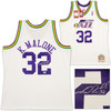 Utah Jazz Karl Malone Autographed White & Purple Authentic Mitchell & Ness Jersey Size XL Beckett BAS Stock #211875