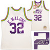 Utah Jazz Karl Malone Autographed White & Purple Authentic Mitchell & Ness Jersey Size L Beckett BAS Stock #211876