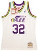 Utah Jazz Karl Malone Autographed White & Purple Authentic Mitchell & Ness Jersey Size L Beckett BAS Stock #211876