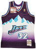 Utah Jazz Karl Malone Autographed Purple & Teal Authentic Mitchell & Ness Jersey Size L Beckett BAS Witness Stock #211884