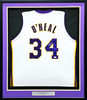 Los Angeles Lakers Shaquille Shaq O'Neal Autographed Framed White Jersey Beckett BAS Witness Stock #214090