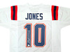 New England Patriots Mac Jones Autographed White Jersey Beckett BAS Witness Stock #214797