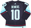Seattle Kraken Matty Beniers Autographed Blue Adidas Authentic Jersey Size 46 Fanatics Holo Stock #222019