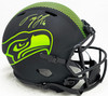 Tyler Lockett Autographed Seattle Seahawks Eclipse Black Full Size Replica Speed Helmet (Signed Twice, Smudge) MCS Holo #82185