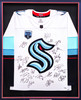 Seattle Kraken 2021-22 Inaugural Season Team Signed Autographed Framed White Adidas Jersey With 24 Signatures Including Jordan Eberle & Jared McCann Fanatics Holo Stock #223780