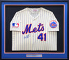 Tom Seaver Autographed Framed Cream Pinstripes 1969 Authentic Mitchell & Ness Jersey New York Mets "HOF 92" 100th Anniversary Patch Size XL Beckett BAS #BK33624