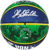 John Stockton Autographed Blue & Green Tie-dye Utah Jazz Logo Basketball Beckett BAS Witness Stock #224369