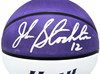 John Stockton Autographed Purple & White City Edition Basketball Utah Jazz Beckett BAS Witness Stock #224371