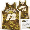 Utah Jazz John Stockton Autographed Green Authentic Mitchell & Ness 1998-99 Hardwood Classic Swingman Ghost Camo Jersey Size L Beckett BAS Witness Stock #224348