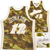Utah Jazz John Stockton Autographed Green Authentic Mitchell & Ness 1998-99 Hardwood Classic Swingman Ghost Camo Jersey Size XL Beckett BAS Witness Stock #224349