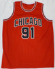 Chicago Bulls Dennis Rodman Autographed Red Jersey (Damaged) Beckett BAS QR #WB23758