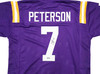 LSU Tigers Patrick Peterson Autographed Purple Jersey Beckett BAS Witness Stock #243598