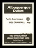 Del Crandall Autographed 1982 TCMA Card #24 Albuquerque Dukes SKU #248235 Del Crandall Autographed 1982 TCMA Card #24 Albuquerque Dukes SKU #248235