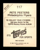 Pete Peeters Autographed 1982-83 Topps Stickers Card #117 Philadelphia Flyers SKU #251448