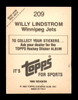 Willy Lindstrom Autographed 1982-83 Topps Stickers Card #209 Winnipeg Jets SKU #251460