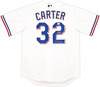 Texas Rangers Evan Carter Autographed White Nike Jersey Size M "23 WS Champs" Beckett BAS Witness Stock #252436