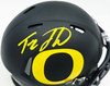 Tez Johnson Autographed Oregon Ducks Matte Black Speed Mini Helmet JSA Witness Stock #256796