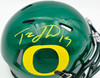 Tez Johnson Autographed Oregon Ducks Green Speed Mini Helmet JSA Witness Stock #256798