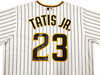 San Diego Padres Fernando Tatis Jr. Autographed White Pinstripes Nike Jersey Size XL "MLB Debut 3/28/19" Beckett BAS Stock #256876