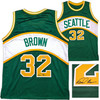 Seattle Supersonics Downtown Fred Brown Autographed Green Jersey MCS Holo Stock #256702