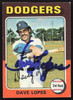 Dave Lopes Autographed 1975 Topps Card #93 Los Angeles Dodgers SKU #258619