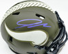 Jordan Addison Autographed Minnesota Vikings Camo Salute to Service Speed Mini Helmet Beckett BAS QR #BW00277