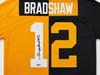 Pittsburgh Steelers Terry Bradshaw Autographed Black & Yello Mitchell & Ness Authentic Jersey Size XL Beckett BAS Witness #1W494552