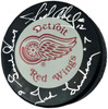 Gordie Howe, Sid Abel, & Ted Lindsay Autographed Official Detroit Red Wings Logo Hockey Puck Production Line Beckett BAS #AE85129