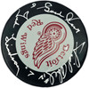 Gordie Howe, Sid Abel, & Ted Lindsay Autographed Official Detroit Red Wings Logo Hockey Puck Production Line Beckett BAS #AE85129