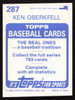 Ken Oberkfell Autographed 1983 Topps Stickers Card #287 St. Louis Cardinals SKU #264239