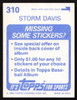 Storm Davis Autographed 1983 Topps Stickers Card #310 Baltimore Orioles SKU #264240