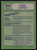 Dave Davey Lopes Autographed 1982 Topps Card #741 Los Angeles Dodgers SKU #264837