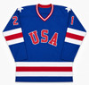 1980 Team USA Mike Eruzione Autographed Blue Jersey JSA Witness Stock #262979