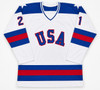 1980 Team USA Mike Eruzione Autographed White Jersey JSA Witness Stock #262978