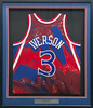 Philadelphia 76ers Allen Iverson Autographed Framed Red & Blue Mitchell & Ness HWC Swingman Jersey Beckett BAS Witness #AW901185