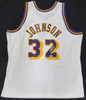 Los Angeles Lakers Magic Johnson Autographed White Mitchell & Ness Jersey (Smudged) Beckett BAS QR #4W062623