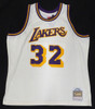 Los Angeles Lakers Magic Johnson Autographed White Mitchell & Ness Jersey (Smudged) Beckett BAS QR #4W062623