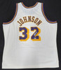 Los Angeles Lakers Magic Johnson Autographed White Mitchell & Ness Jersey (Smudged) Beckett BAS QR #4W062616